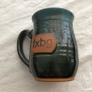 Artisan Ceramic Mug - Green and Earthy Brown Fredericksburg VA Clay Pot Studio